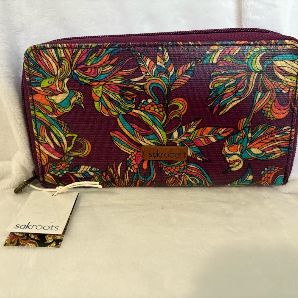 Sakroots Floral Zip Wallet in Purple with Multicolor Print